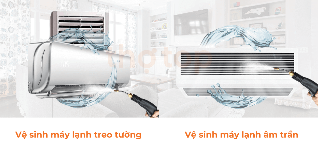 Kỹ thuật viên đang vệ sinh máy lạnh